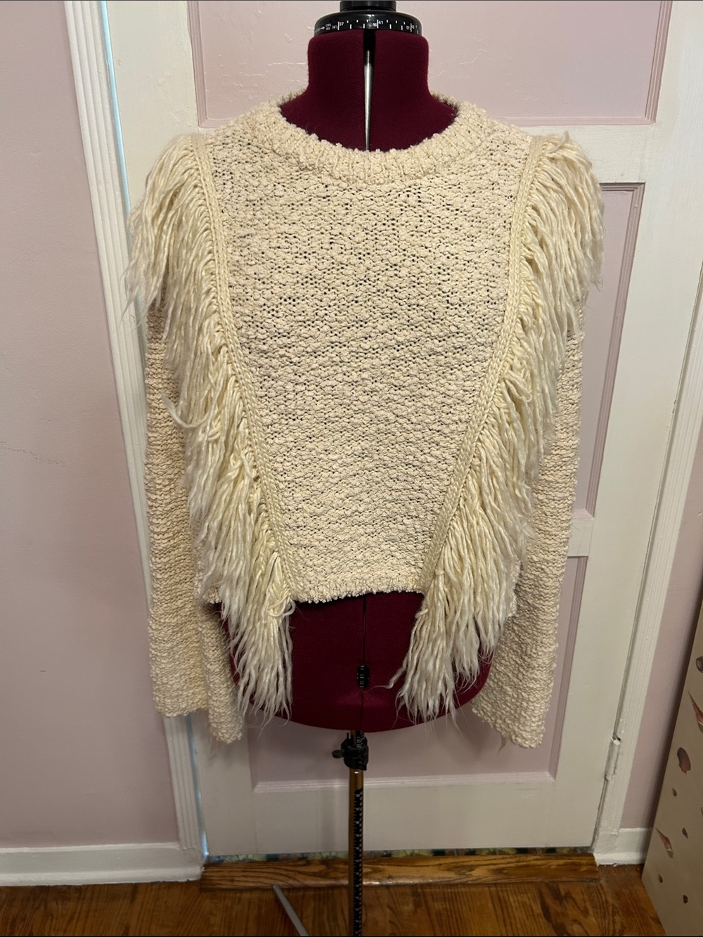Tularosa Cream Fringe Crewneck Sweater